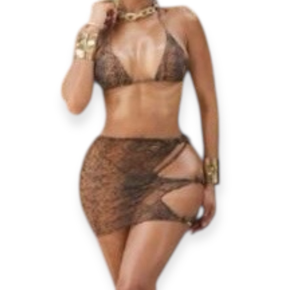 Snake Print 3 Piece Bikini Set